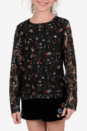 Molly Bracken Blouse en dentelle imprimé floral noir/multicolore