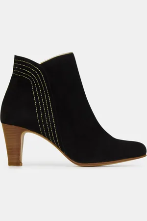 Galeries Lafayette Bottines en Velours de Cuir Couture noires - Talon 8 cm