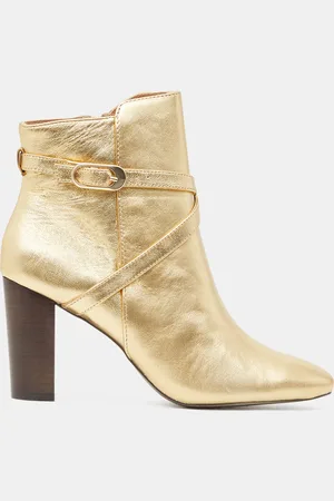 Galeries Lafayette Bottines en Cuir métallisé à fine bride dorées - Talon 9 cm