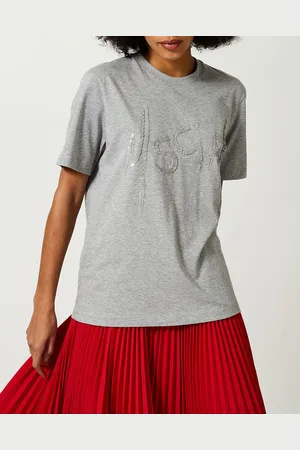 Msgm T-Shirt en Coton logo à paillettes gris