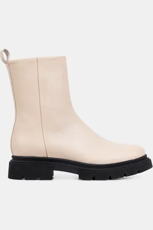 Galeries Lafayette Boots zippé en Cuir lisse beiges - Talon 4 cm