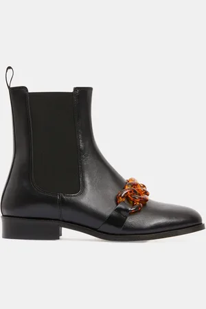 Galeries Lafayette Chelsea Boots en Cuir chaîne écailles noires