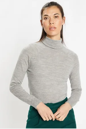 Galeries Lafayette Pull 100% Laine mérinos Bess à col roulé gris chiné
