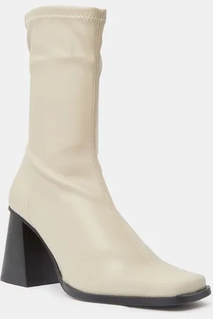 Galeries Lafayette Bottines Stretch bout carré beiges - Talon 9 cm