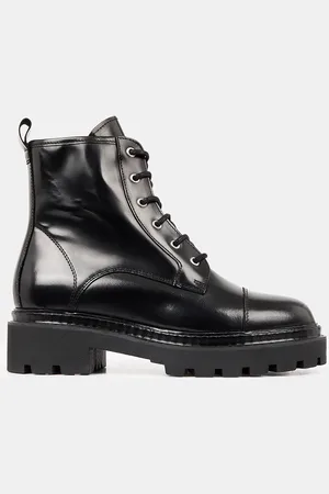 Galeries Lafayette Boots en Cuir Polido lacets noires - Talon 4 cm