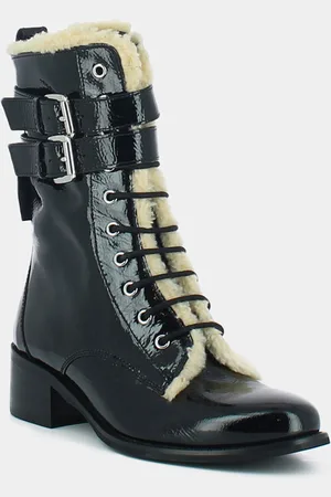 Jonak Boots fourrées en Cuir verni Panama noires - Talon 5 cm