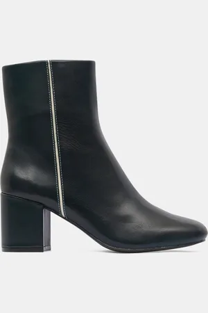 Galeries Lafayette Bottines en Cuir talon détail vertes - Talon 7 cm