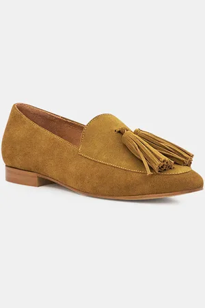 Galeries Lafayette Mocassins en Velours de Cuir Pampilles