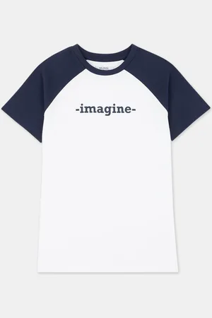 Galeries Lafayette T-Shirt en Coton à manches contrastantes blanc/bleu