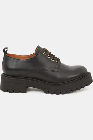 Galeries Lafayette Derbies en Cuir avec oeillets noires - Talon 3 cm