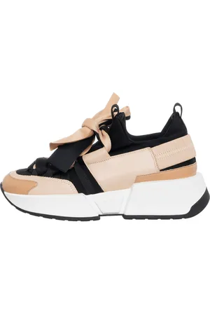Loretta Pettinari Sneakers en Cuir & Toile Lorena nude/noir - Plateforme 5 cm
