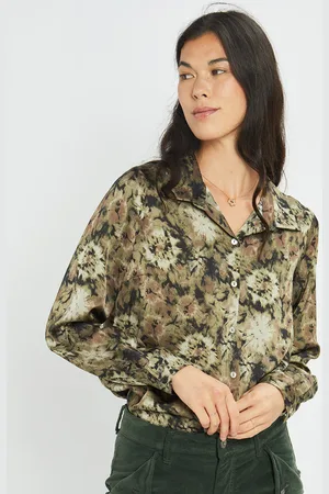 Lauren Vidal Chemise satinée Ciara imprimée verte