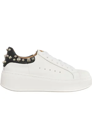Loretta Pettinari Sneakers en Cuir Martina blanc/noir - Plateforme 4 cm