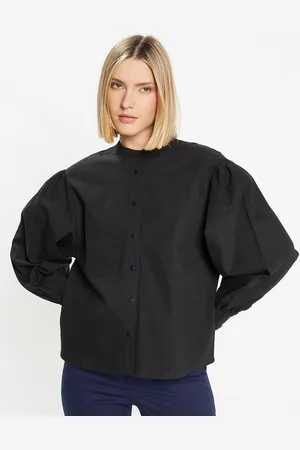 Galeries Lafayette Chemise en Coton Cachou col officier noire