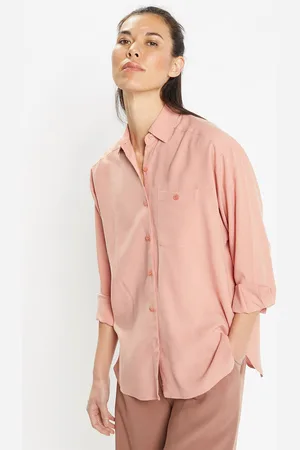 Galeries Lafayette Chemise ample en Coton mélangé Paros rayée rose moyen