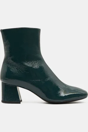 Galeries Lafayette Bottines en Cuir petit talon vernis vertes - Talon 4 cm
