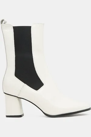 Galeries Lafayette Chelsea Boots en Cuir verni à tige haute écrues - Talon 7 cm