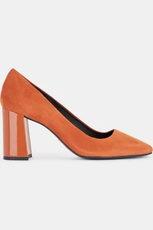Galeries Lafayette Escarpins en Cuir bi-matière orange - Talon 8,5 cm