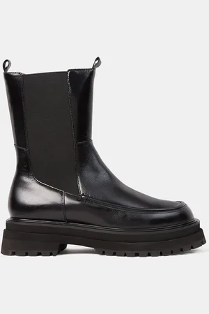 Galeries Lafayette Boots en Cuir semelle épaisse noires - Talon 4.5 cm