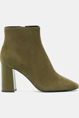 Galeries Lafayette Bottines en Cuir bi-matière à bout carré - Talon 9 cm