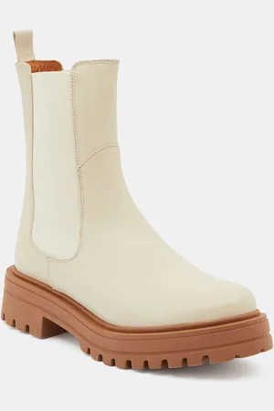 Galeries Lafayette Chelsea boots en Cuir beiges - Talon 4 cm