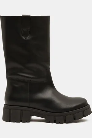 Galeries Lafayette Bottes en Cuir semelle épaisse noires - Talon 4 cm