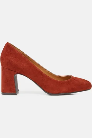 Galeries Lafayette Escarpins en Velours de Cuir Louis XV orange - Talon 7.5 cm