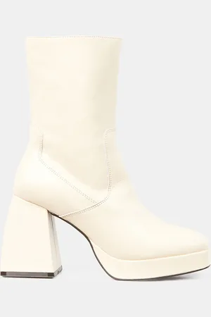 Galeries Lafayette Bottines en Cuir plateforme beiges - Talon 9 cm