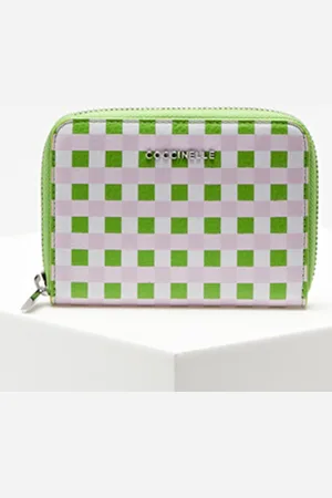 Coccinelle Petit compagnon en Cuir Tassel Vichy vert/écru 12.5x9 cm