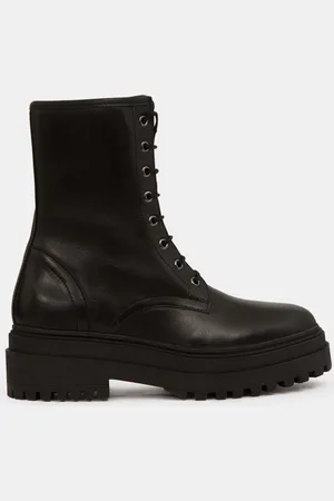 Galeries Lafayette Boots en Cuir à lacets semelle épaisse noires - Talon 5,5 cm