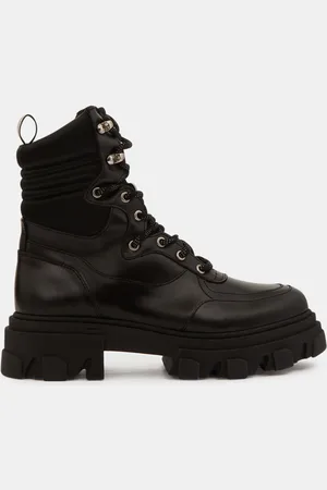 Galeries Lafayette Boots en Cuir semelle épaisse noires - Talon 5 cm