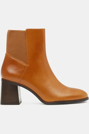 Galeries Lafayette Chelsea Boots en Cuir à goussets élastiqués - Talon 7,5 cm