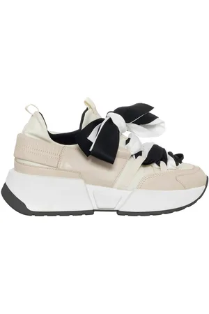 Loretta Pettinari Sneakers en Cuir & Toile Lorena beige/rose/noir - Plateforme 5 cm