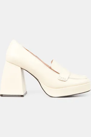Galeries Lafayette Mocassins en Cuir plateforme beiges - Talon 9 cm
