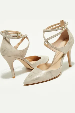 What For Slingback en Velours de Cuir Paula écru/doré - Talon 10 cm