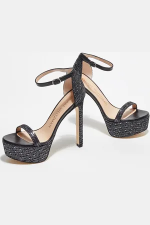Stuart Weitzman Sandales Nudist Hollywood pailletées noir/argenté - Talon 14,5 cm