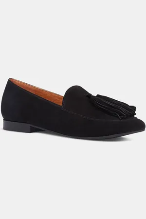 Galeries Lafayette Mocassins en Velours de Cuir Pampilles noirs
