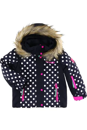 Degre 7 Veste de Ski Rose col fausse fourrure bleu foncé/blanc