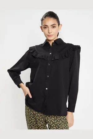 Galeries Lafayette Chemise en Coton bio Candy volant en plastron noire