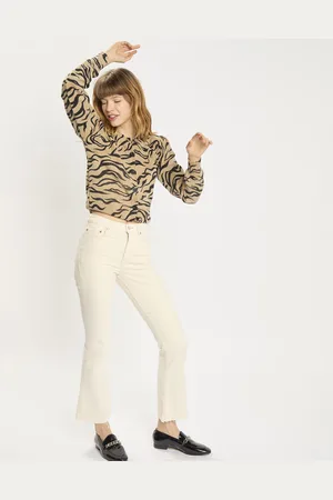 Scotch&Soda Jean en Coton Bio mélangé Flare The Kick Cropped écru