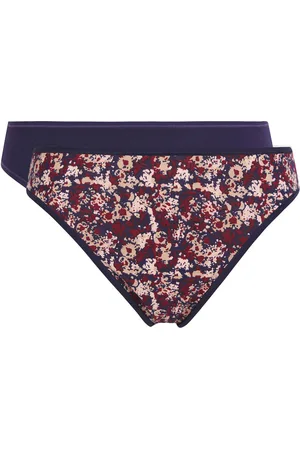 Playtex 2 Culottes échancrées Essential Cotton imprimé floral marine/prune