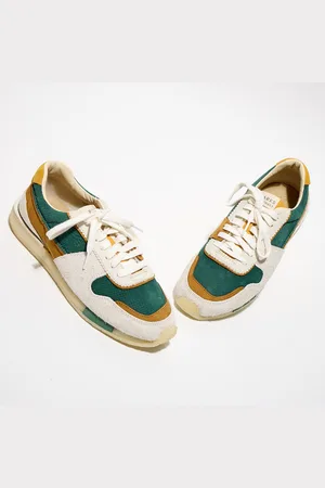 Clarks Baskets en Velours de Cuir Tor Run écru/vert
