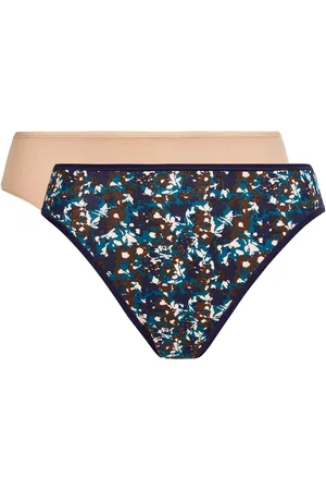 Playtex 2 Culottes échancrées Essential Cotton imprimé floral beige/bleu