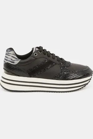 Geox Baskets en Cuir running Compensées Kency noires