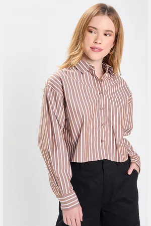 Galeries Lafayette Chemise en Lin mélangé Ml Courte Toss blanc/marron