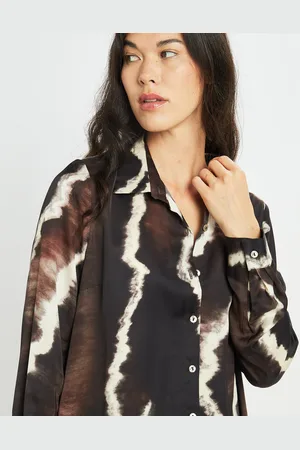 Lauren Vidal Chemise satinée Plume imprimée