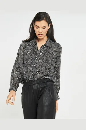 Lauren Vidal Chemise satinée Ciara feuilles noire