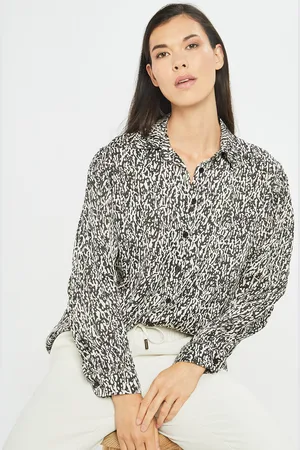 Lauren Vidal Chemise satinée Vogue imprimée noir/écru