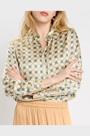 Lauren Vidal Chemise Coleen imprimé myosotis beige/bleu