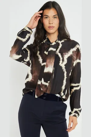 Lauren Vidal Chemise satinée Plume imprimée